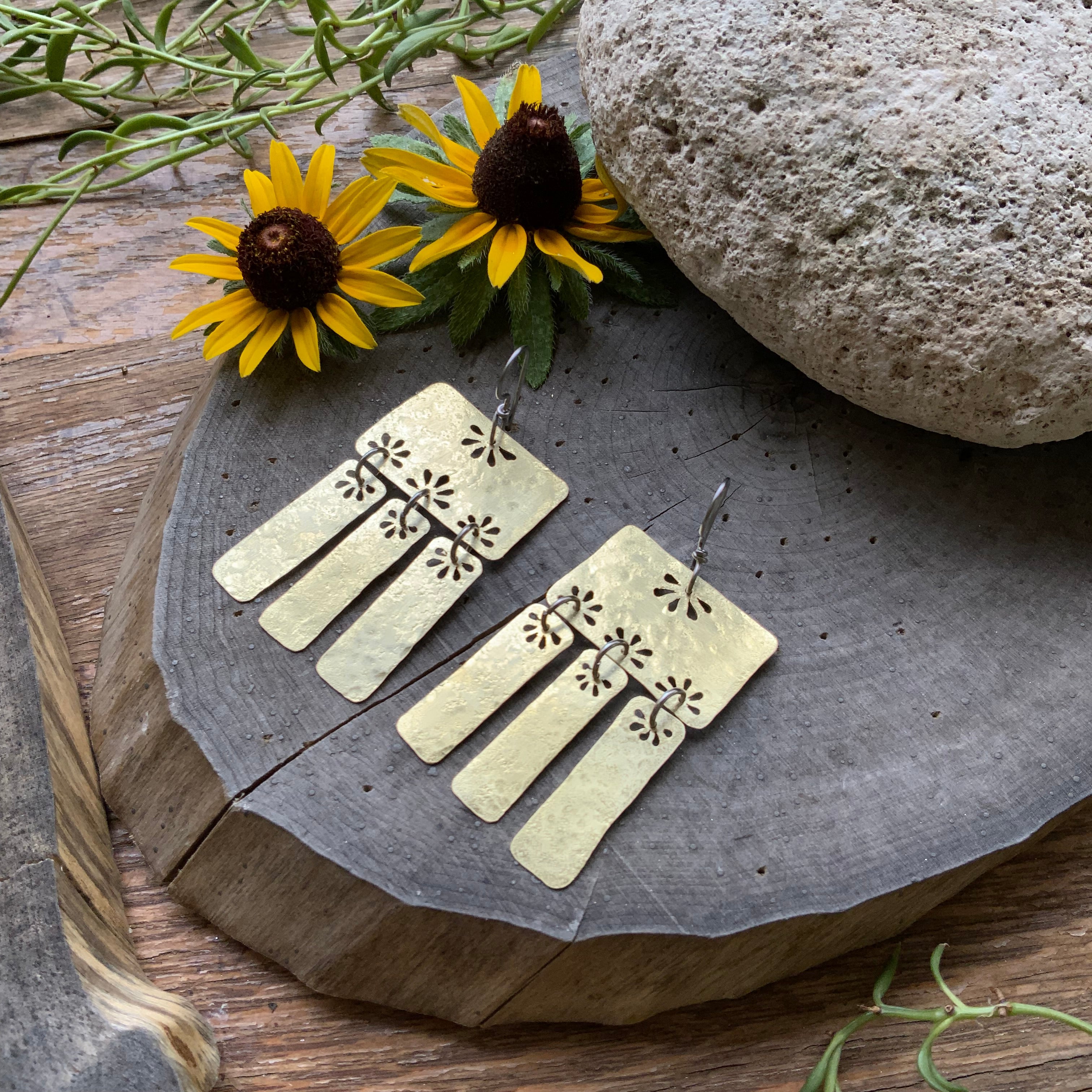 Floral Folklore brass bar chandelier earrings