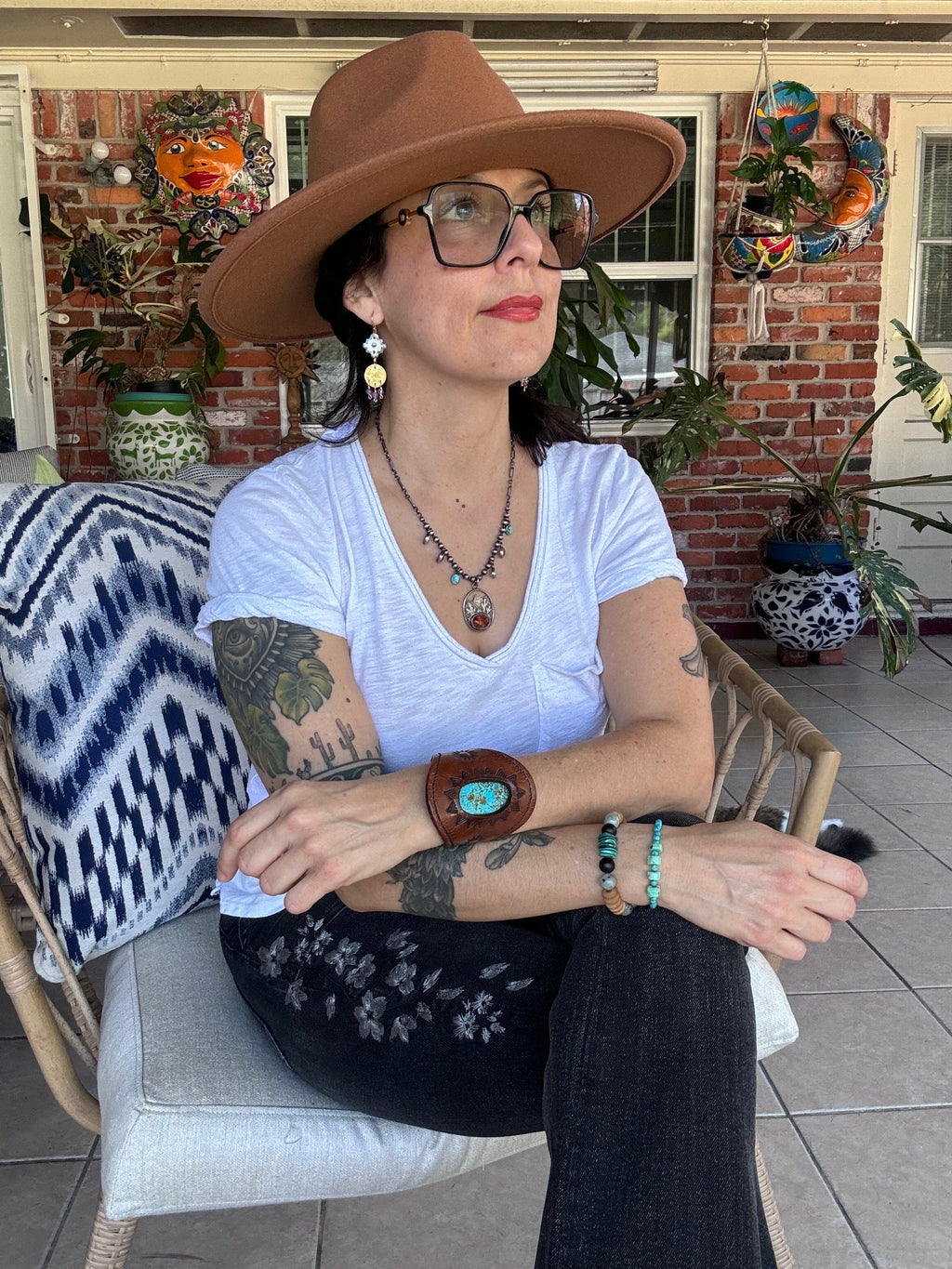 southwestern ceramic bead and amethyst earrings