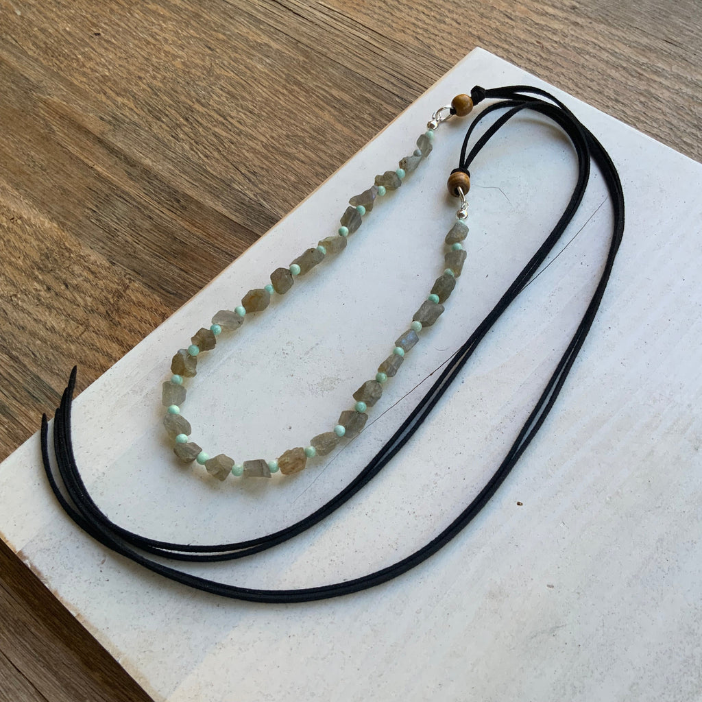 Crystal Hatband, Raw Labradorite and Amazonite Hat Band