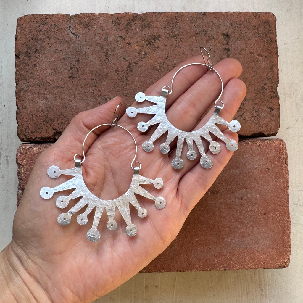 Atomic Sunburst Hoop Earrings: Mid Century Modern Inspired