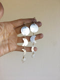 Handmade Moon Phase Earrings: Turquoise Dangle, Hammered Metal