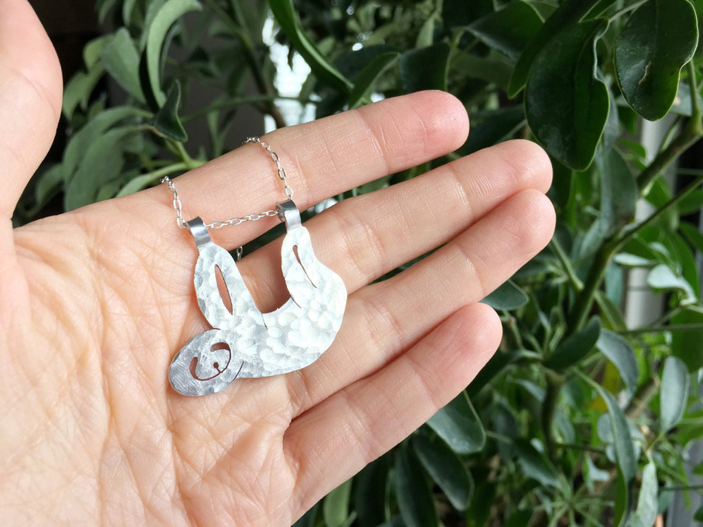 Handmade Aluminum Sloth Necklace: Stainless Steel Chain