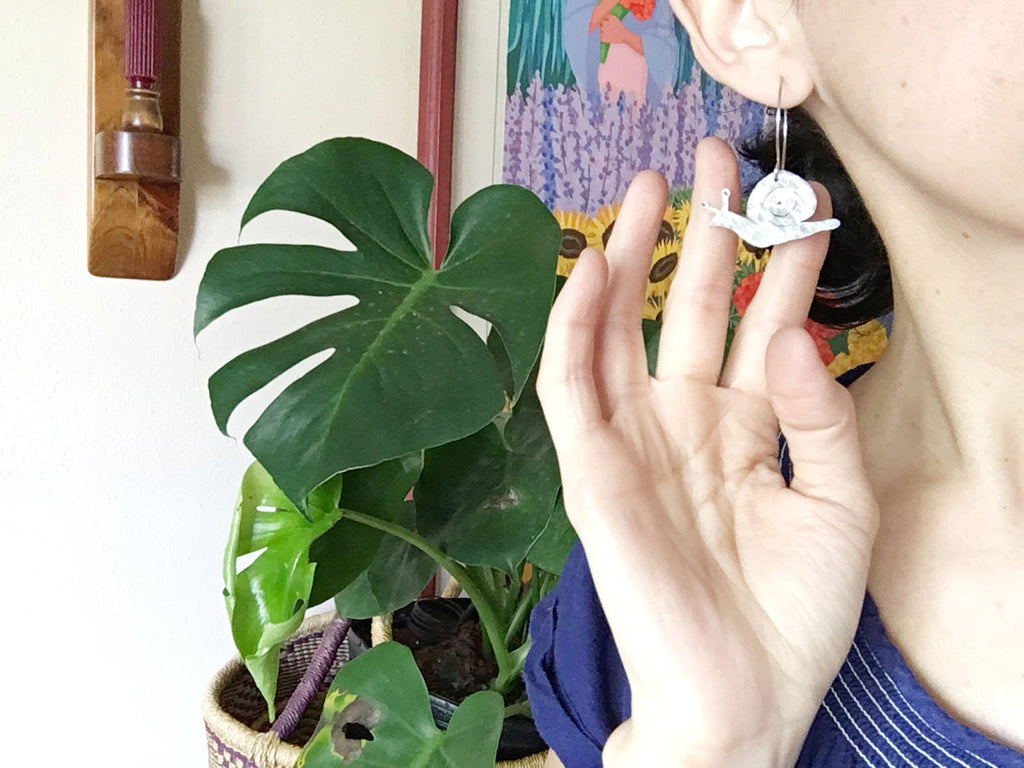 Handmade Aluminum Snail Earrings: Garden Jewelry