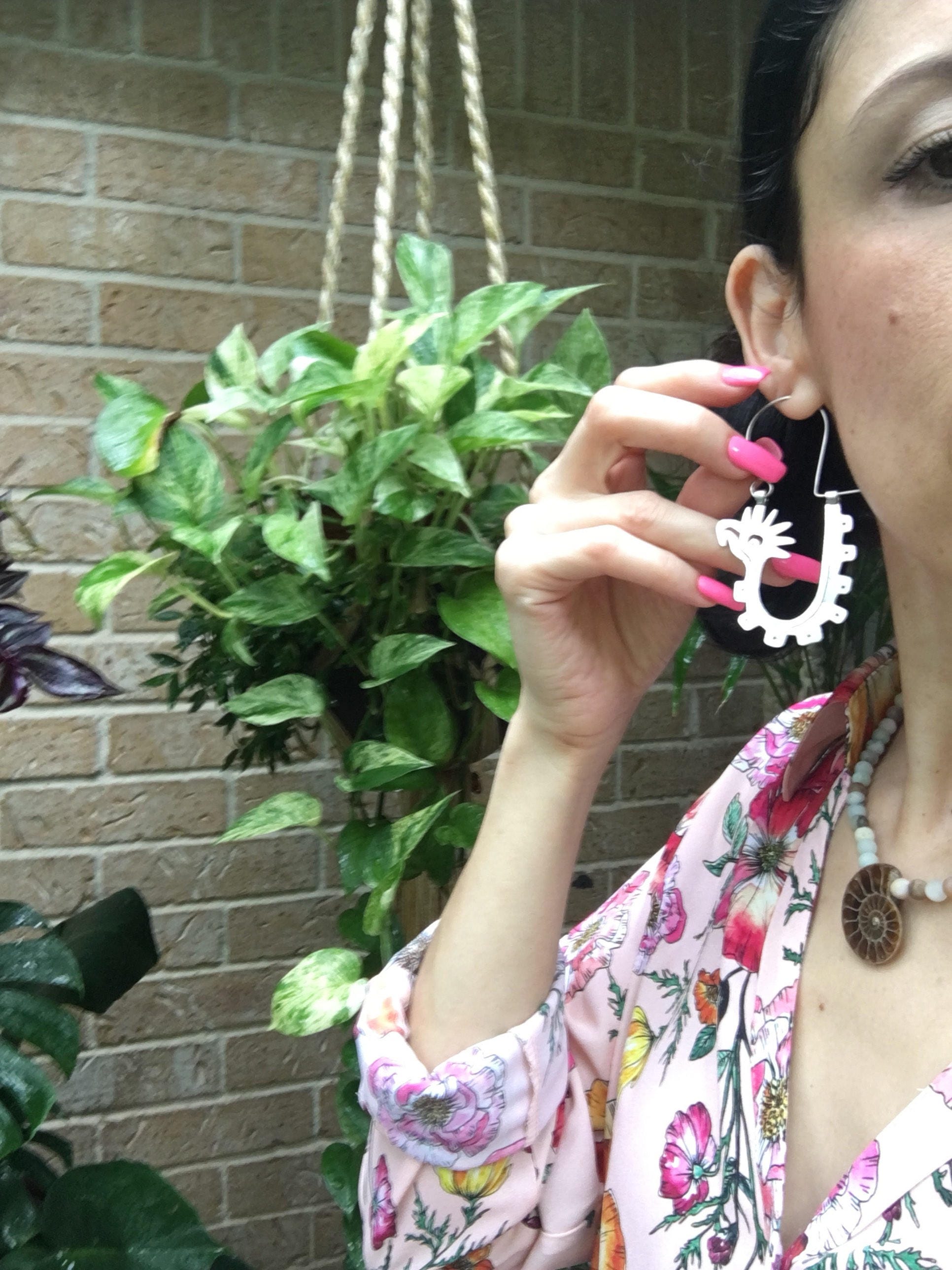 Handmade Mayan Glyph Hoop Earrings: Bird Design