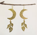 Handmade Crescent Moon Earrings: Hammered Brass Lunar Plant Jewelry