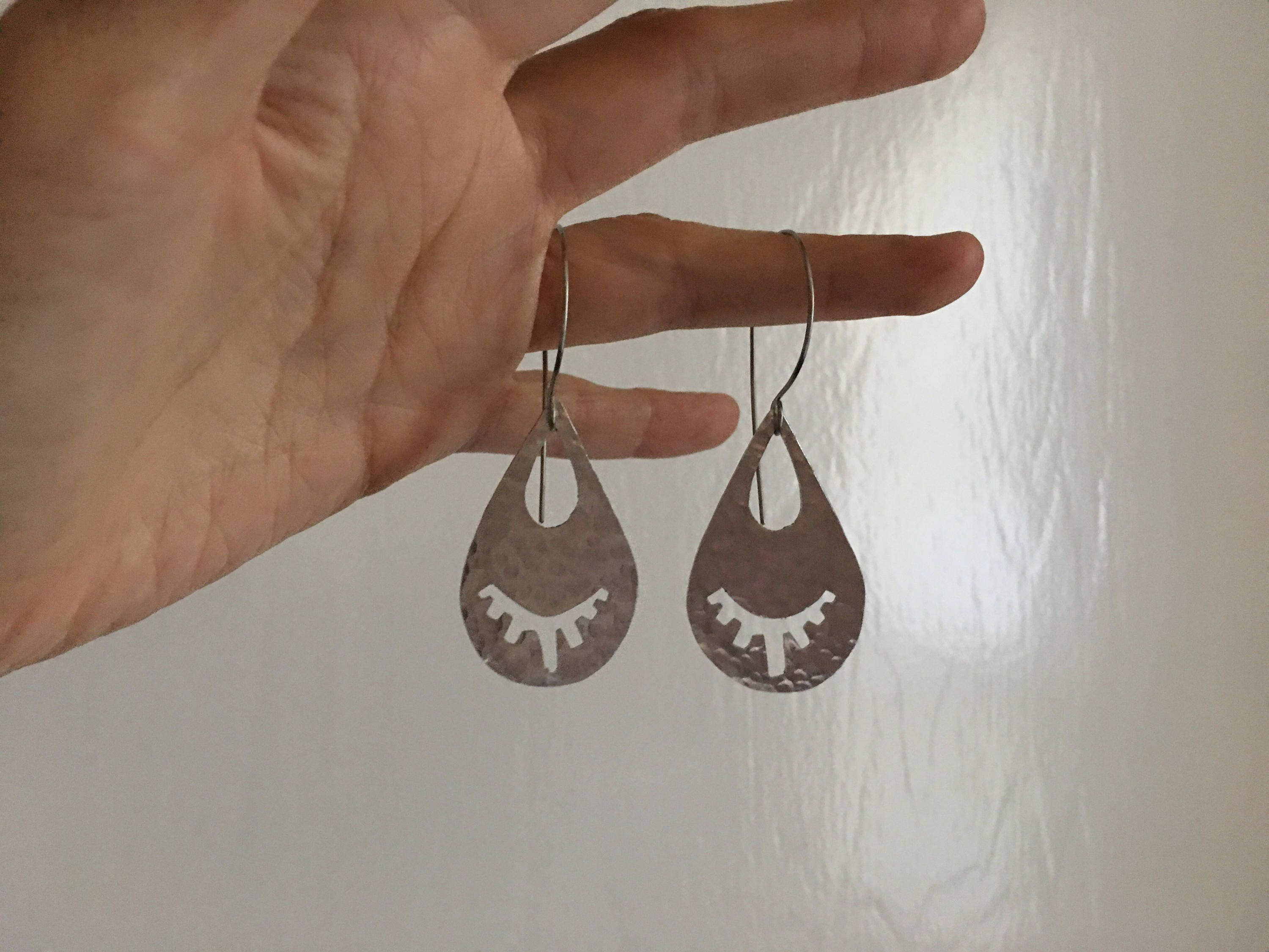 Handmade Eyelash Teardrop Earrings: Stainless Steel Hoop