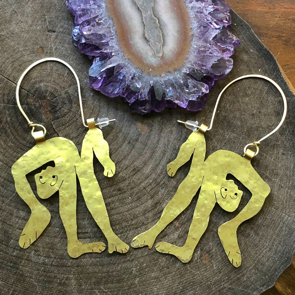 Handmade contortionist Earrings: Aluminum, Copper, or Brass