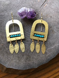 Handmade Genuine Turquoise  & Brass Fringe Earrings