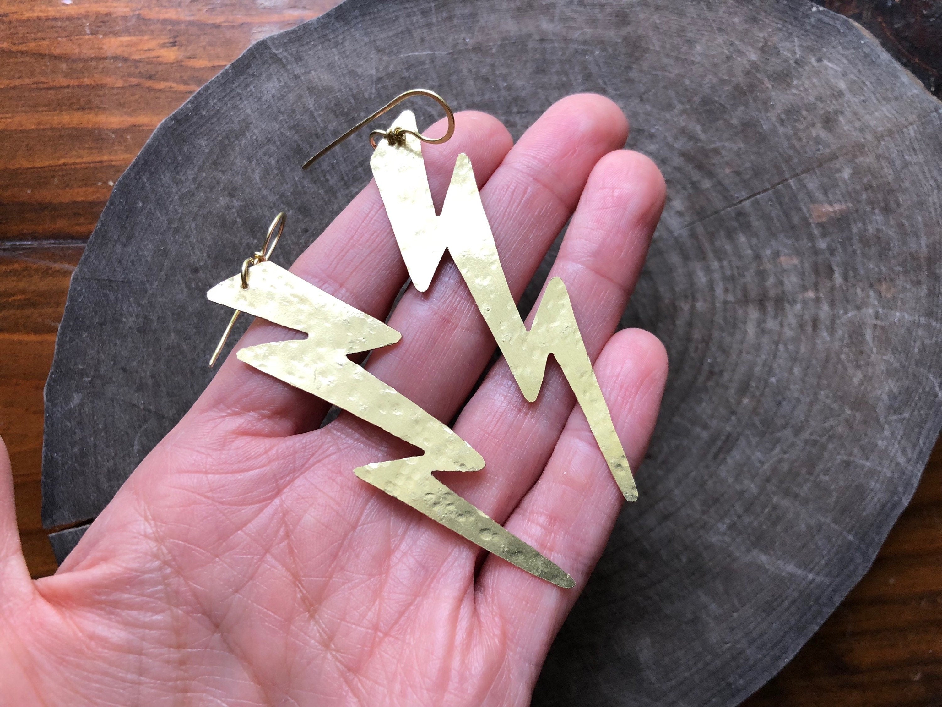 Handmade Hammered Metal Lightning Bolt Dangle Earrings