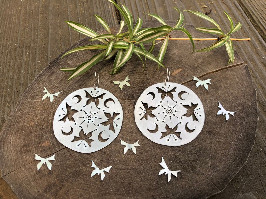 butterfly earrings , mariposa mandala earrings , insect jewelry