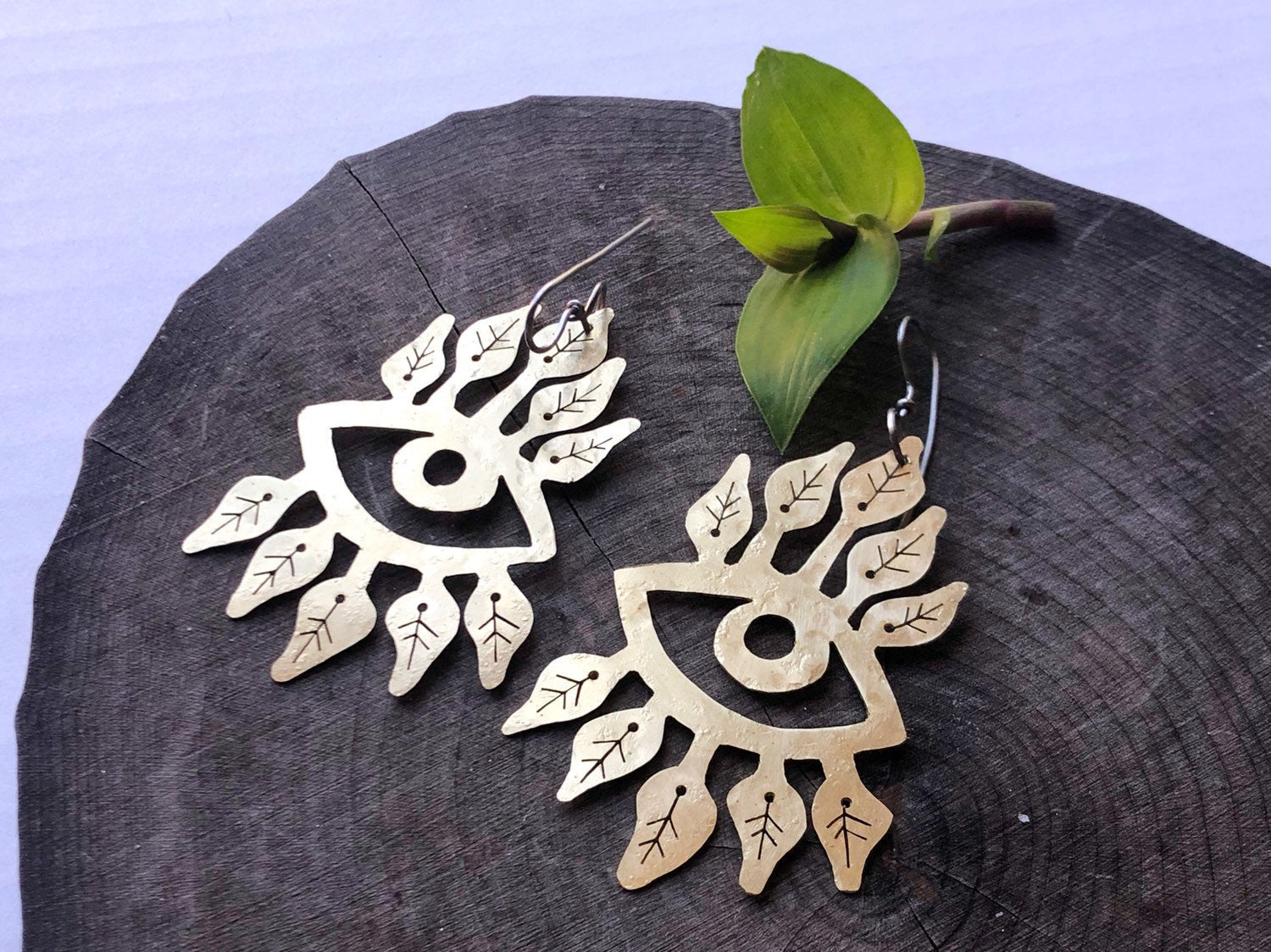 Handmade Surreal Eye Earrings: Plant Eyelash Design
