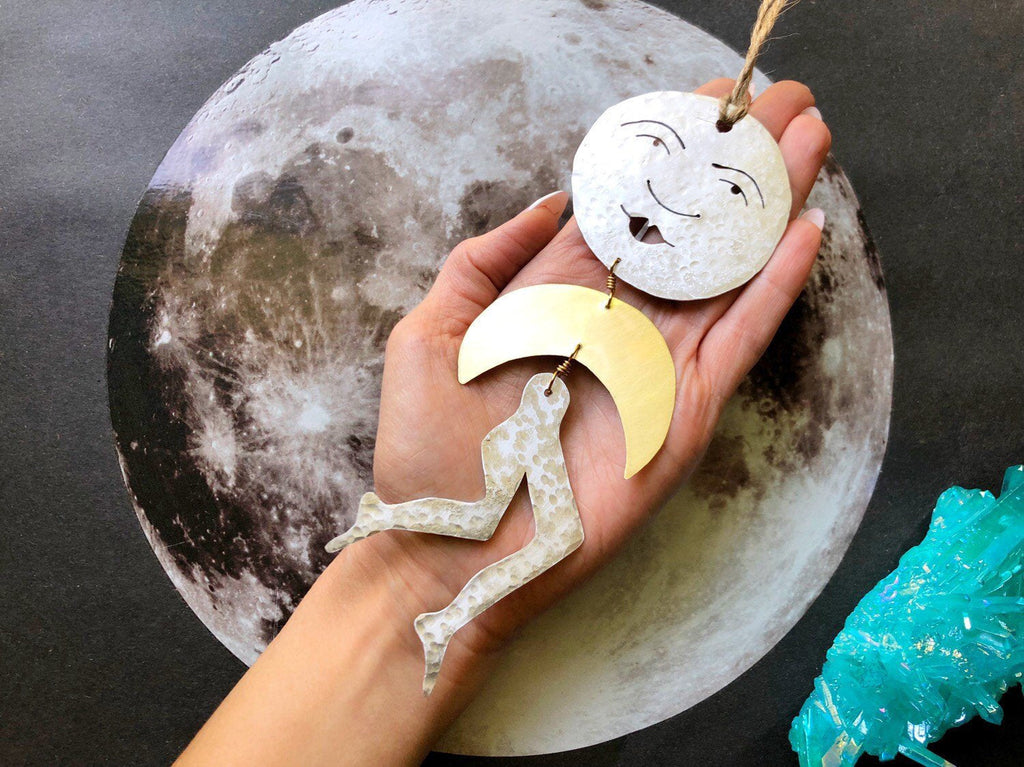 Leggy Luna Llena metal cutout ornament, celestial wall hanging , Christmas tree ornament