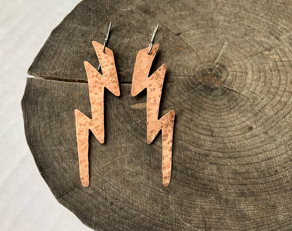 Handmade Hammered Metal Lightning Bolt Dangle Earrings