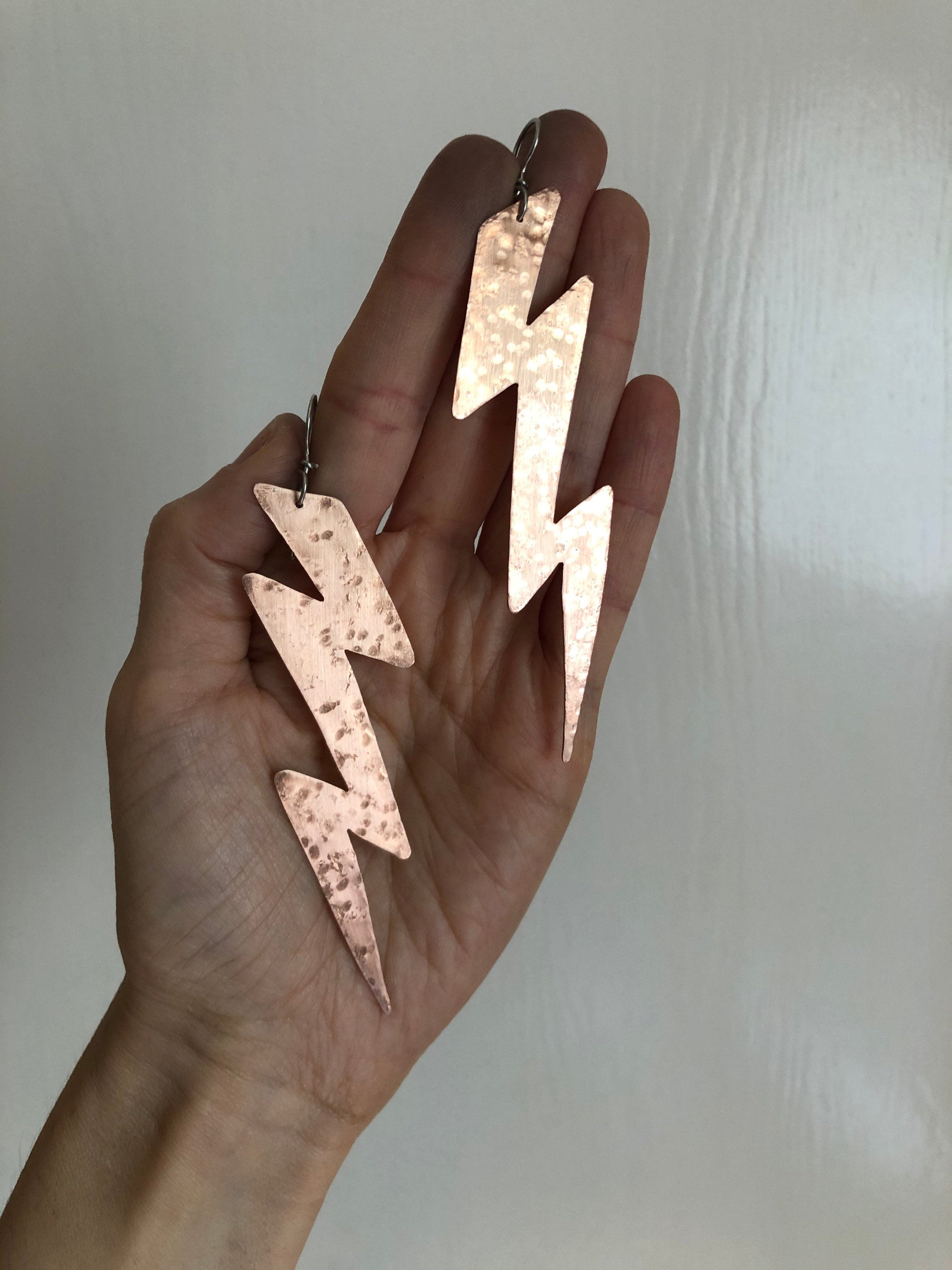 Handmade Hammered Metal Lightning Bolt Dangle Earrings