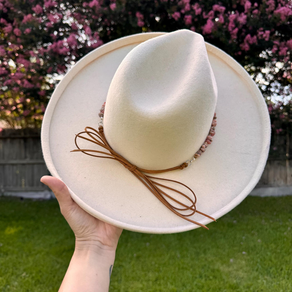 Rhodochrosite & Picture Jasper Hat Band: Vegan Suede Cord