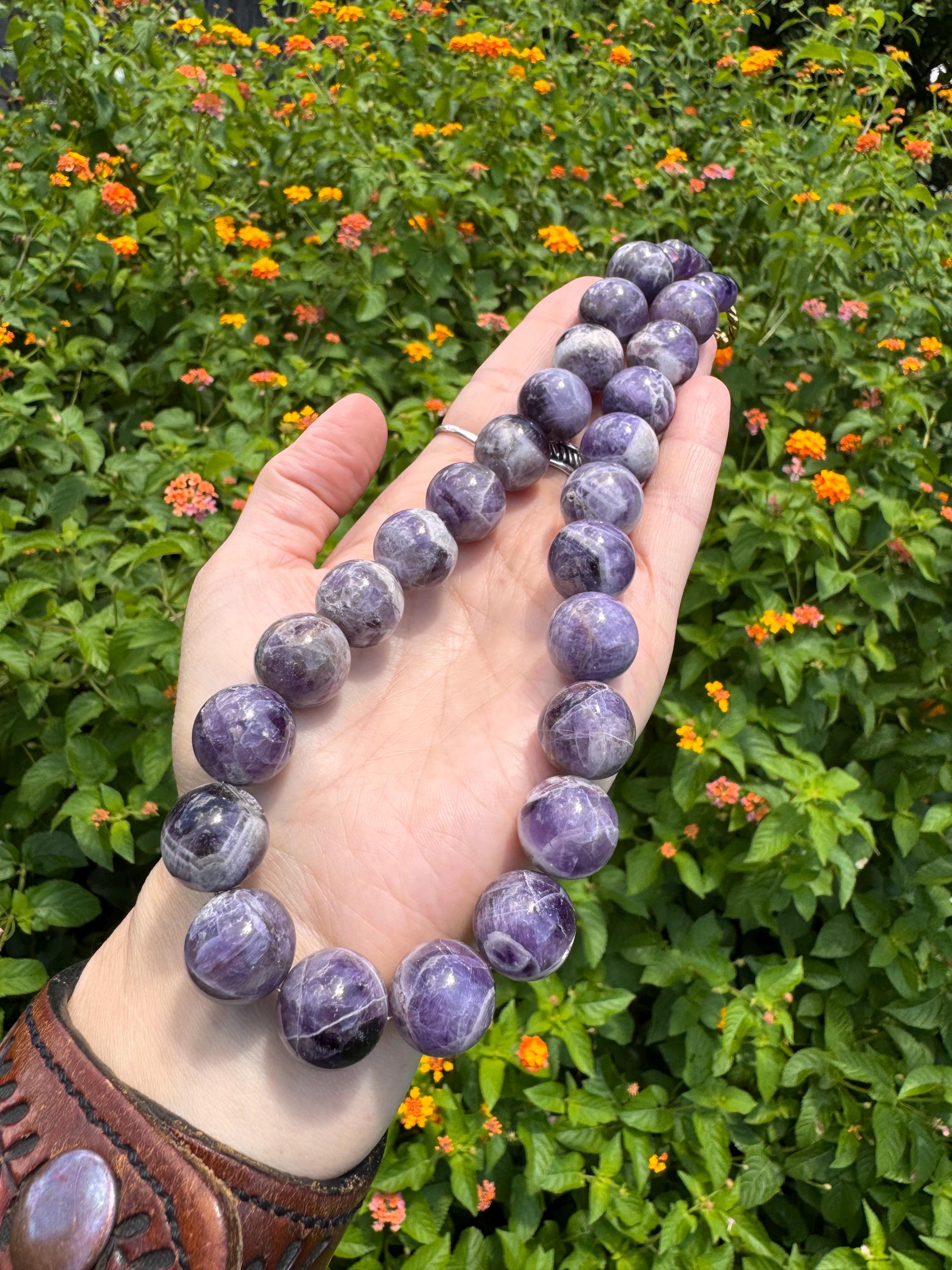 Amethyst necklace, chunky purple gemstone necklace